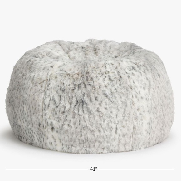 Large Gray Leopard Faux Fur Bean Bag Chair Slipcover